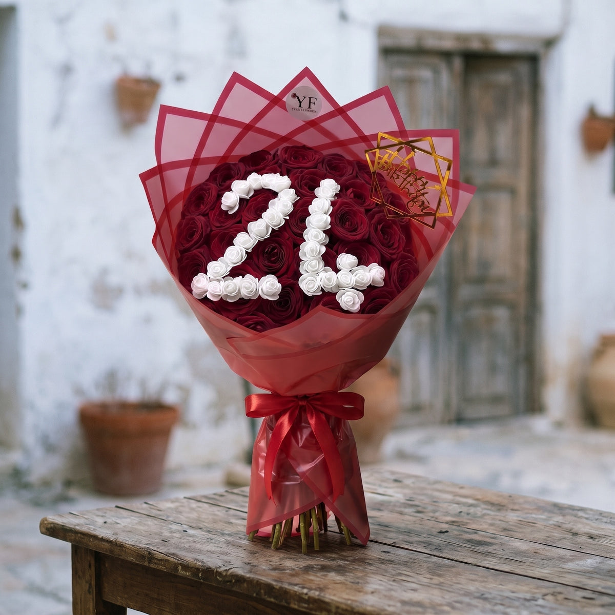 Bouquet Birthday, en situation, posé dans un décor naturel