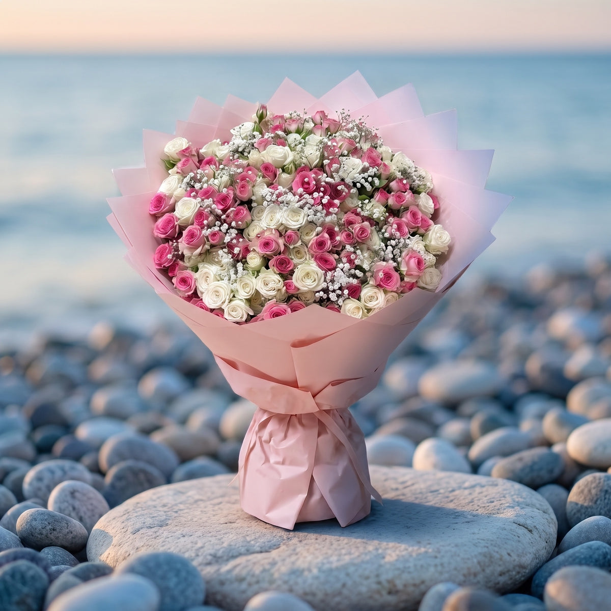 Bouquet Duo d'Amour, en situation, posé dans un décor naturel