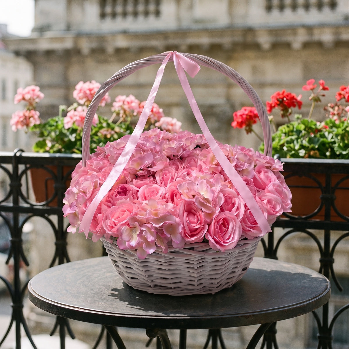 Panier Écrin Rose, en situation, posé dans un décor naturel
