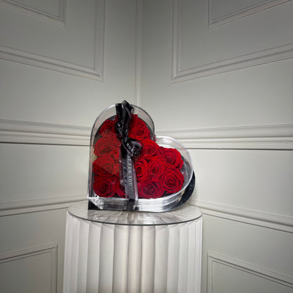 coeur de roses eternelles rouge coffret argent