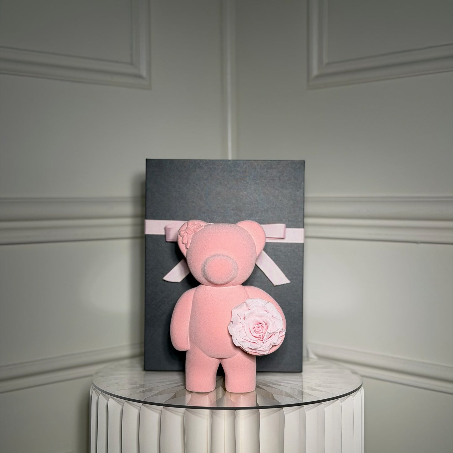 ourson rose naissance avec rose eternelle cadeau bebe