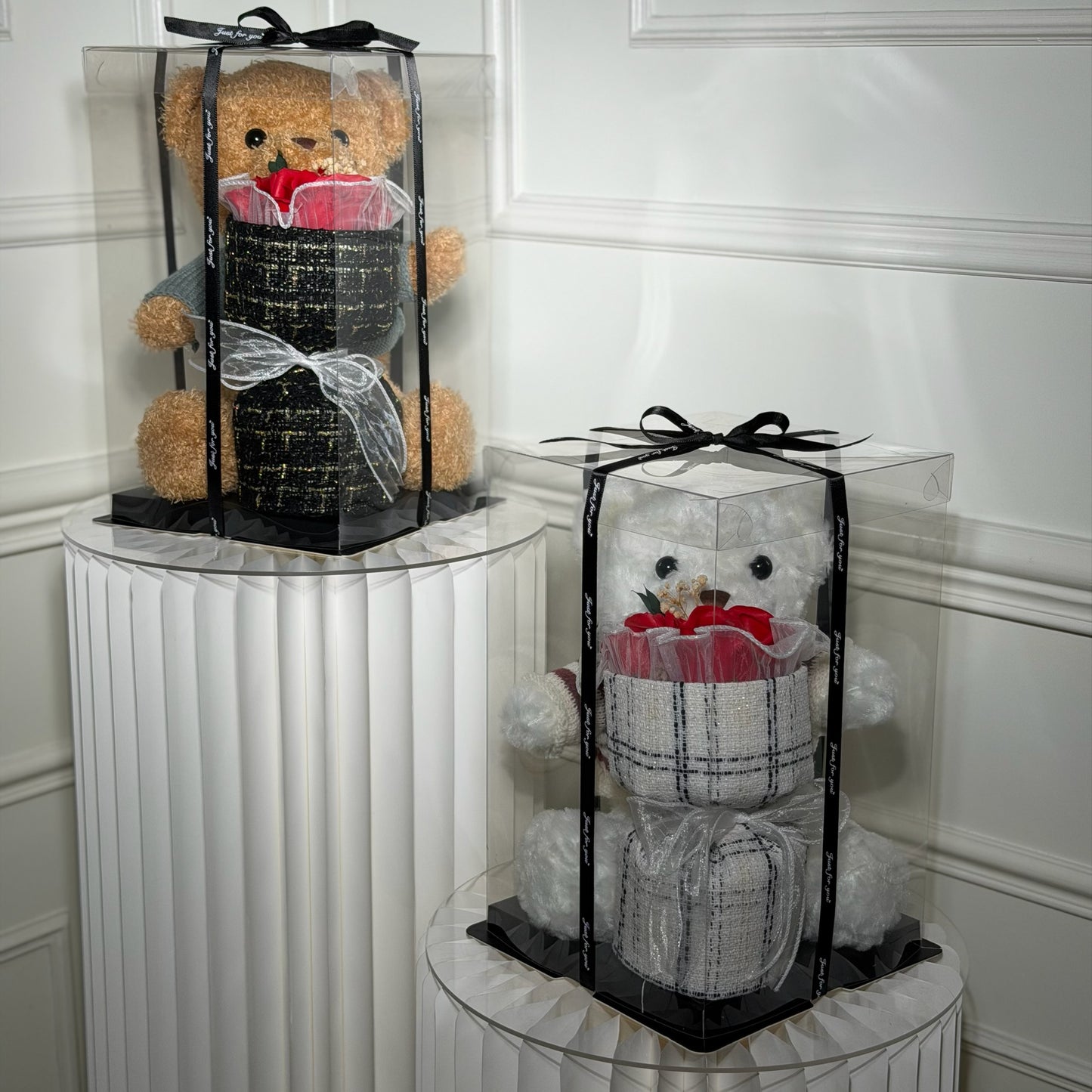 coffret nounours avec bouquet fleurs parfumées cadeau