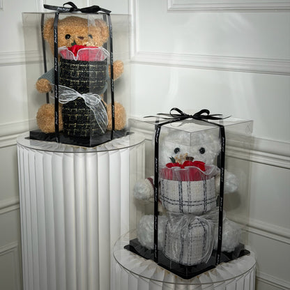 coffret nounours avec bouquet fleurs parfumées cadeau