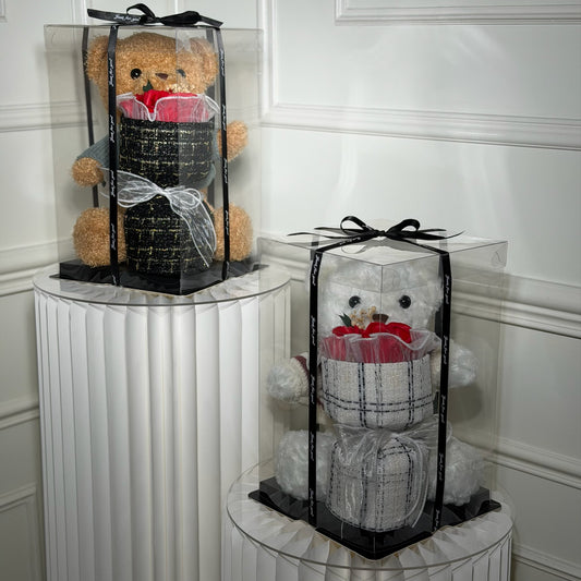 coffret nounours avec bouquet fleurs parfumées cadeau