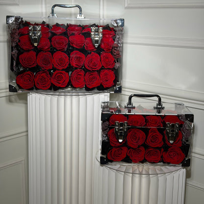 mallette roses eternelles rouges luxe avec poignee