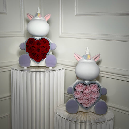 licorne bluetooth avec roses eternelles coeur rose