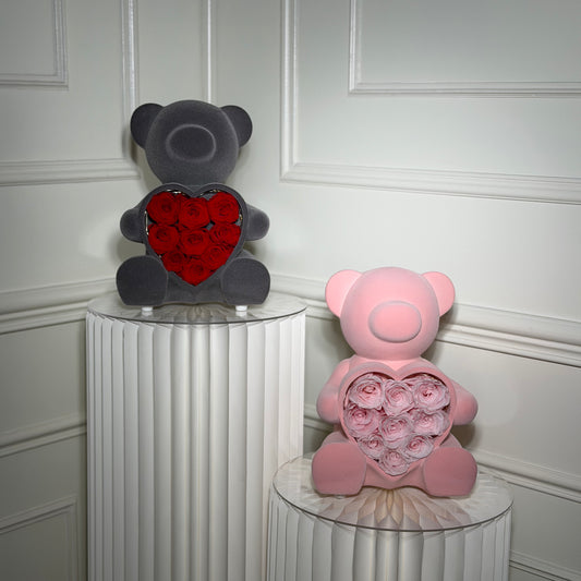 ourson roses eternelles gris coeur rouge cadeau original