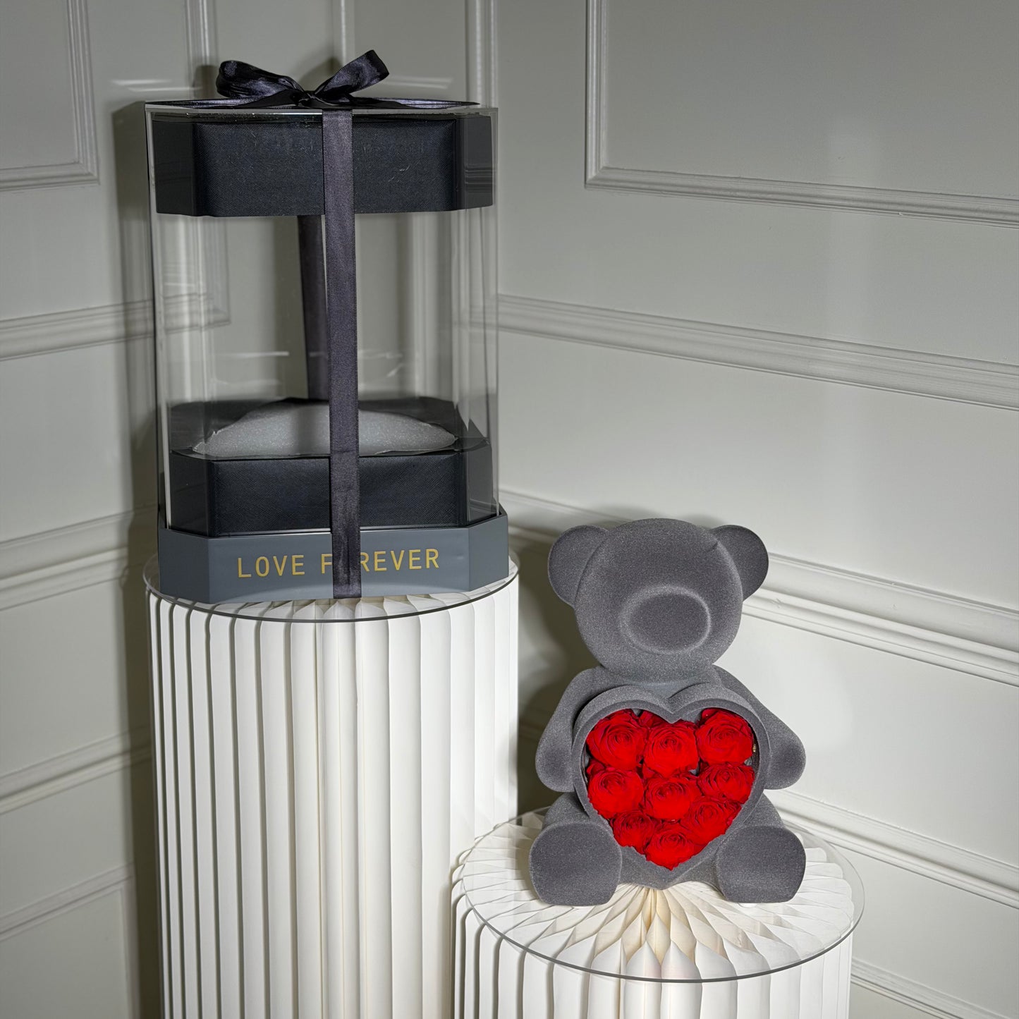 teddy bear fleurs eternelles rouge coeur cadeau saint valentin