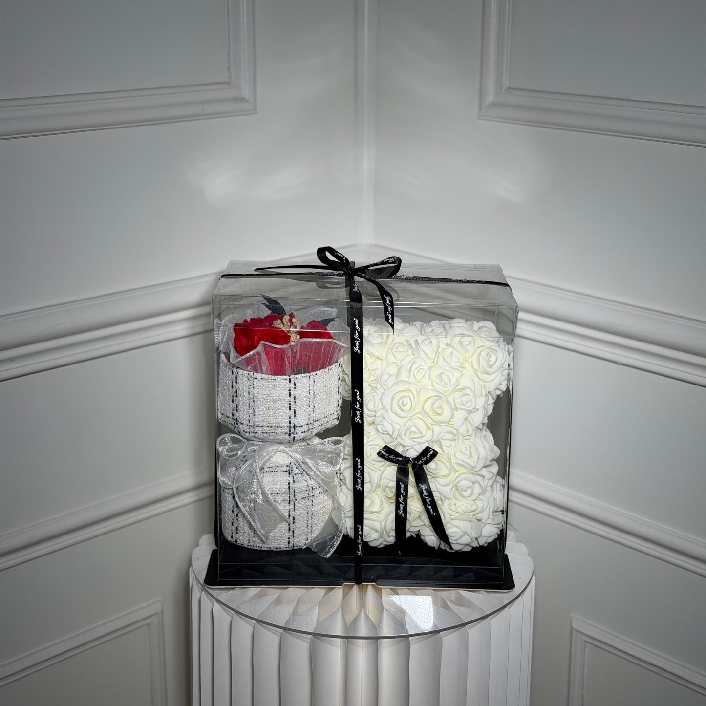 coffret cadeau romantique ourson fleurs parfumées