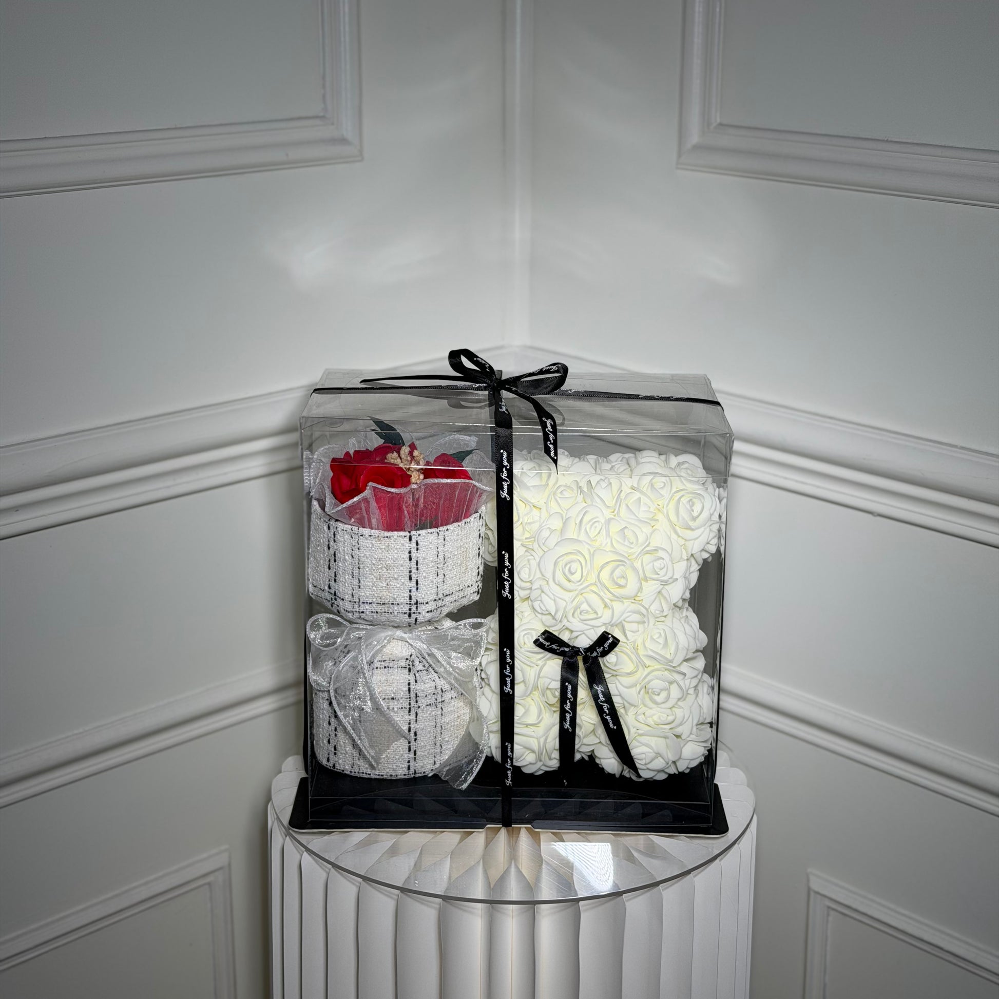 coffret cadeau romantique ourson fleurs parfumées