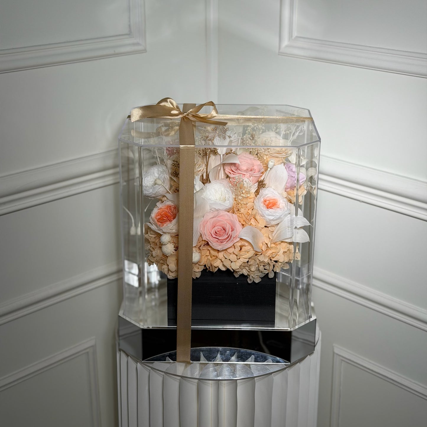 boite rose eternelle plexi rose et blanc cadeau luxe