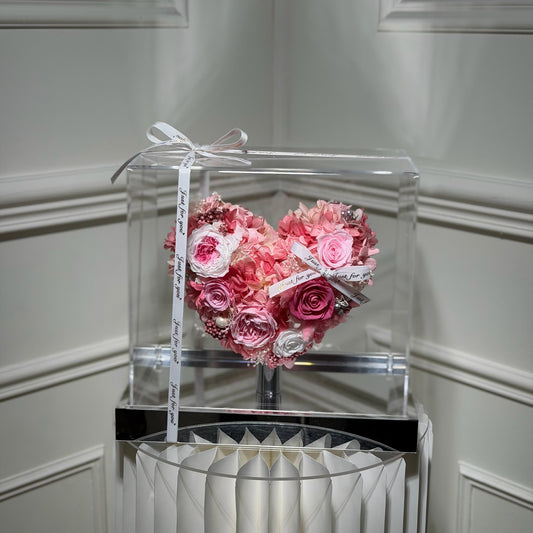 coeur roses eternelles rose boite transparente cadeau romantique luxe
