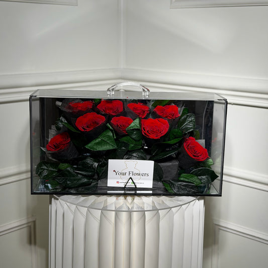boite transparente roses eternelles rouges grand format coffret luxe cadeau