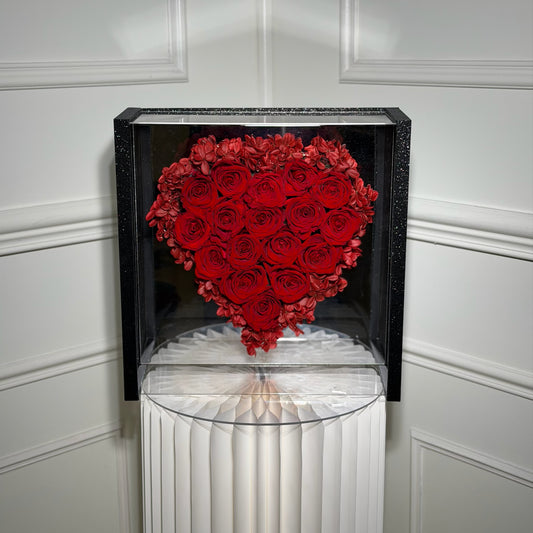 coeur roses eternelles coffret plexiglas rouge