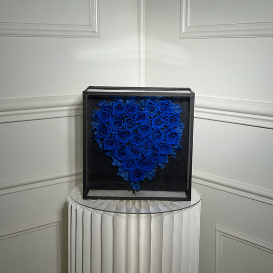 coeur roses eternelles bleu cadre luxe