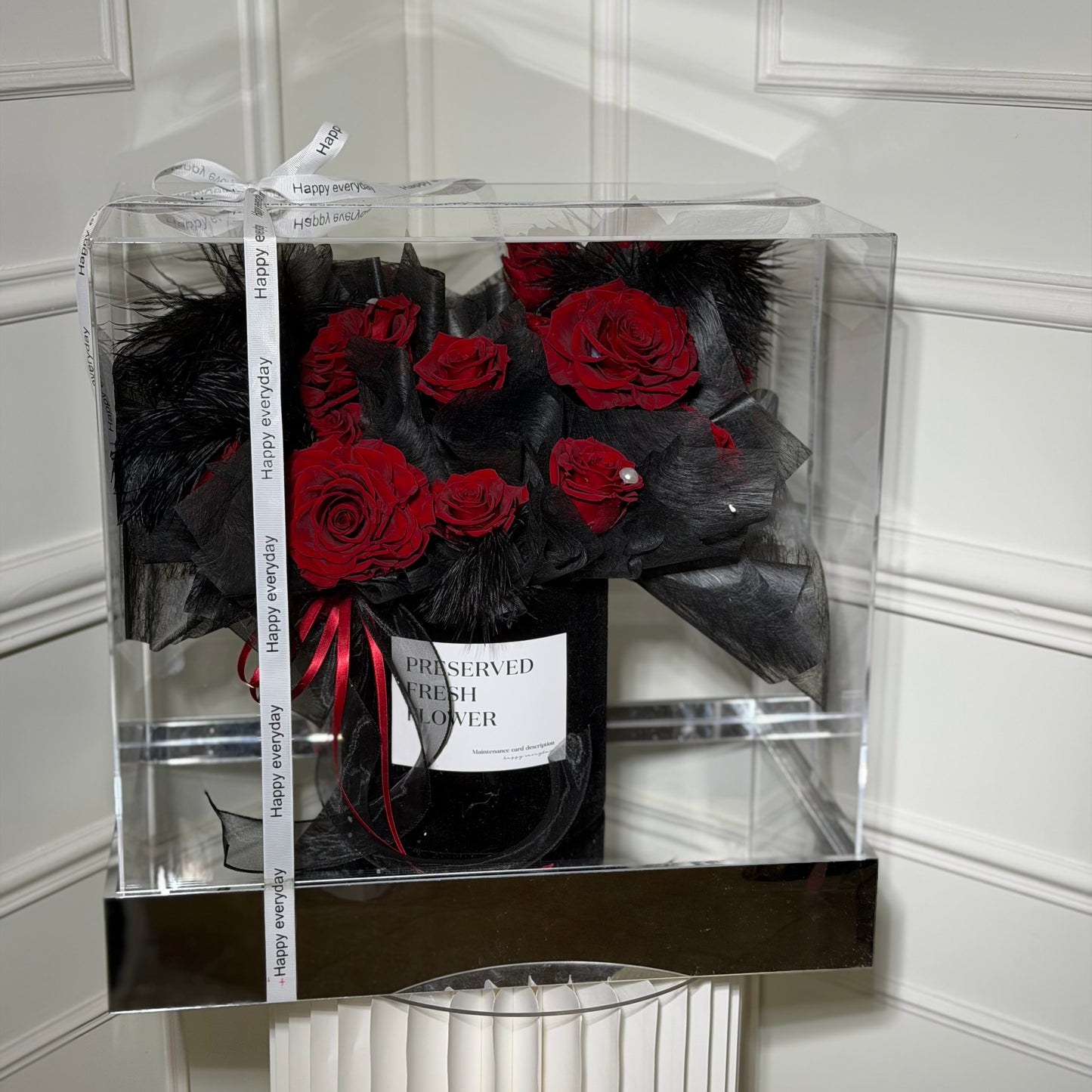 fleurs eternelles premium noir rouge cadeau romantique luxe