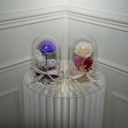 rose eternelle cristal violet sous cloche cadeau elegant