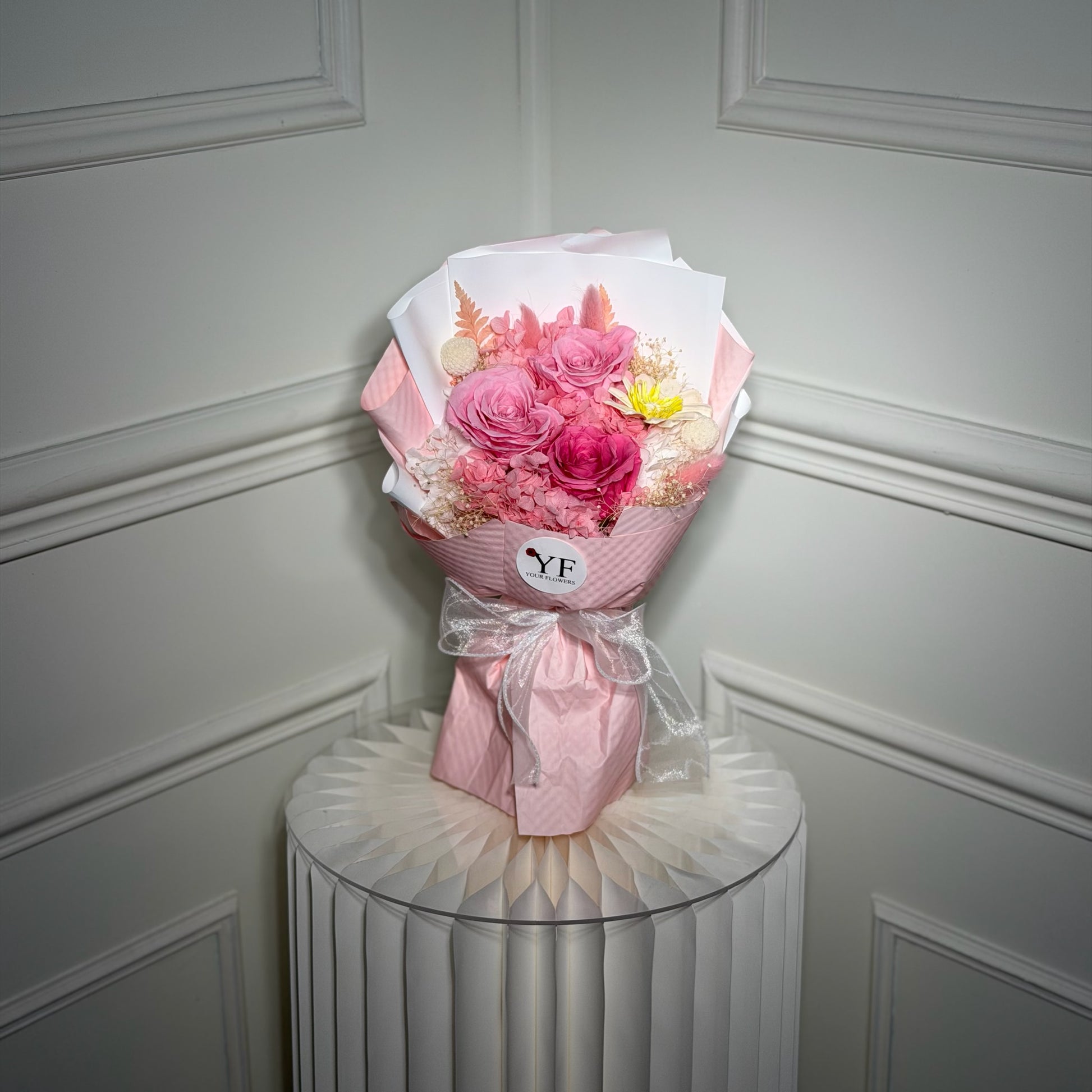 bouquet roses eternelles rose pastel