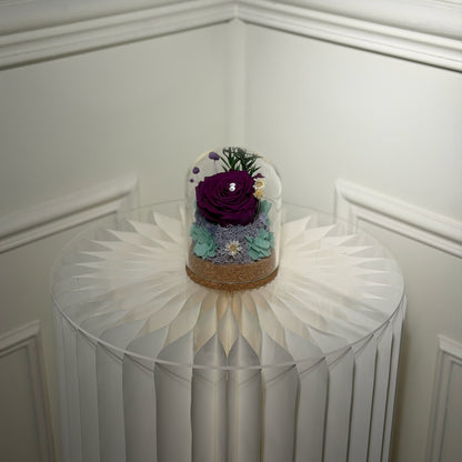 mini rose eternelle sous cloche violette composition florale