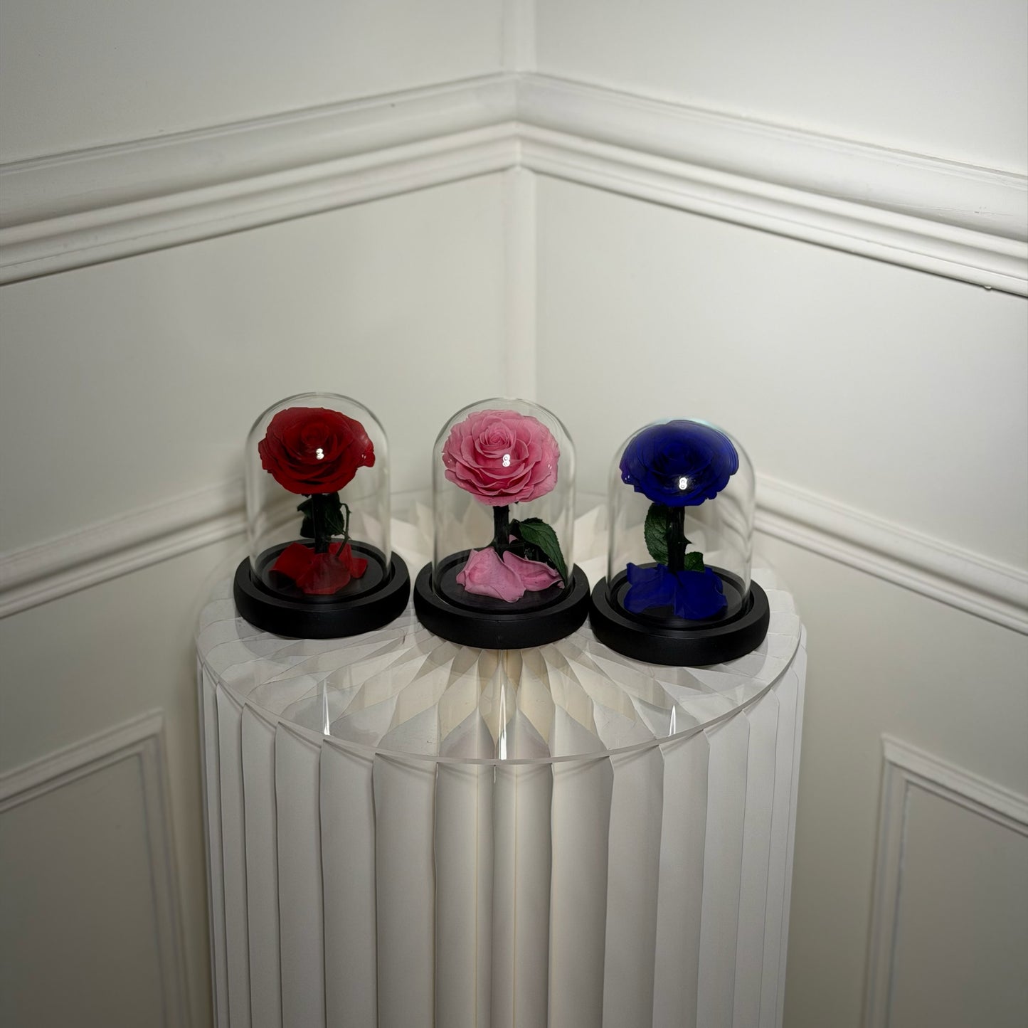 mini cloche rose eternelle rouge rose bleu