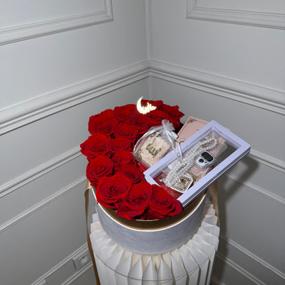 Coffret croissant lune roses rouges tasbih et Coran Eid Mubarak