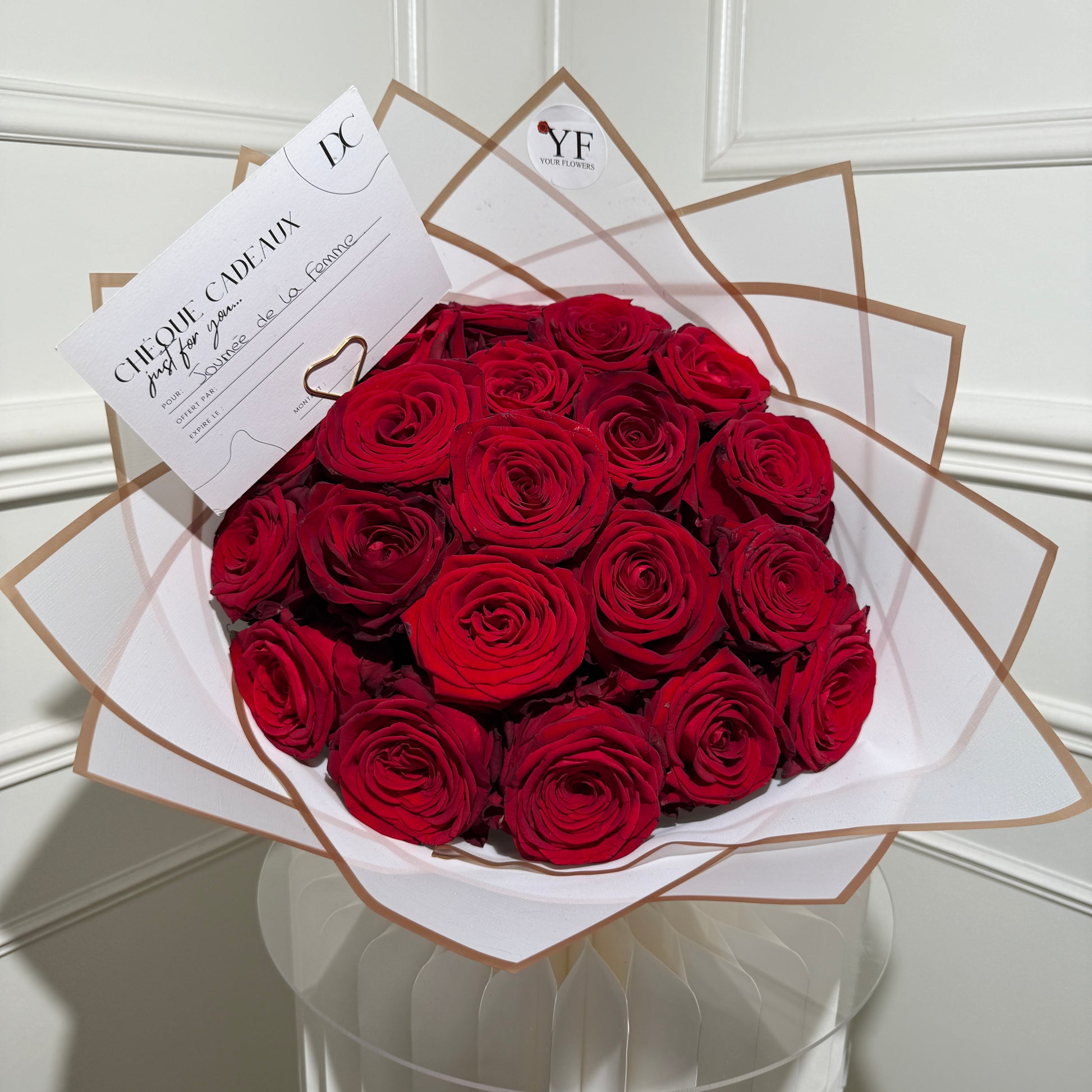 Bouquet roses roses avec prestation brushing pack femme Your Flowers