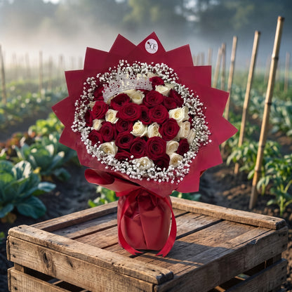 Bouquet Rouge Absolue, en situation, posé dans un décor naturel