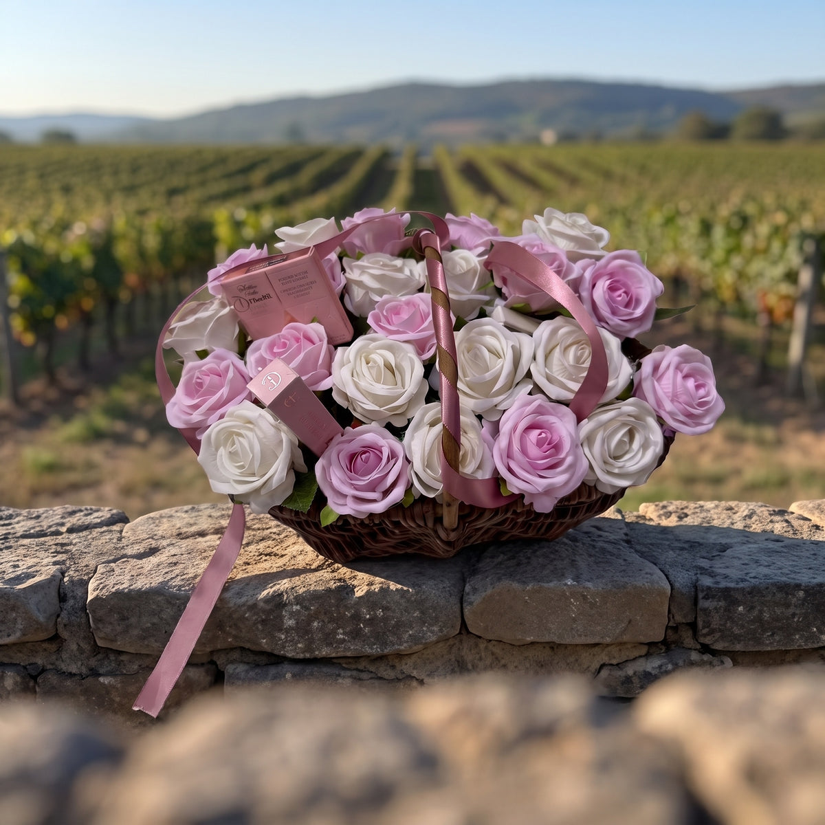 Panier Tendre Éclat, en situation, posé dans un décor naturel